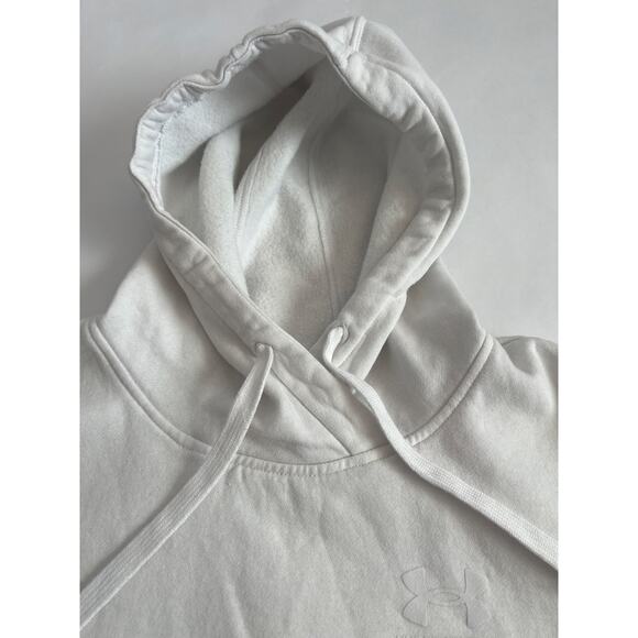 UNDER ARMOUR BASIC WHITE PULLOVER HOODIE KANGAROO POCKETS LOOSE FIT SIZE MEDIUM - Picture 4 of 11